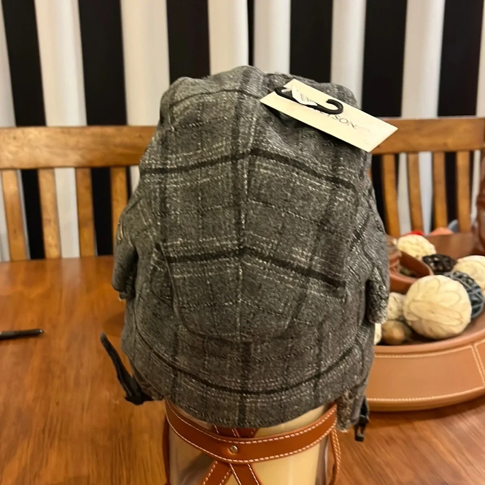 Stetson Winter Trapper Earflap Hat Cap plaid check grey Hunting Mens Size Large
